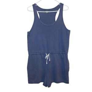 Aerie Romper Tank Top Sleeveless Drawstring Casual Comfy Blue Large Pockets